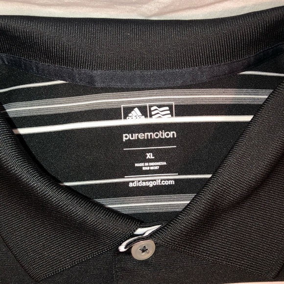 Men’s Adidas Pure Motion Striped Short Sleeve Polo Shirt Size XL Black - Picture 3 of 5